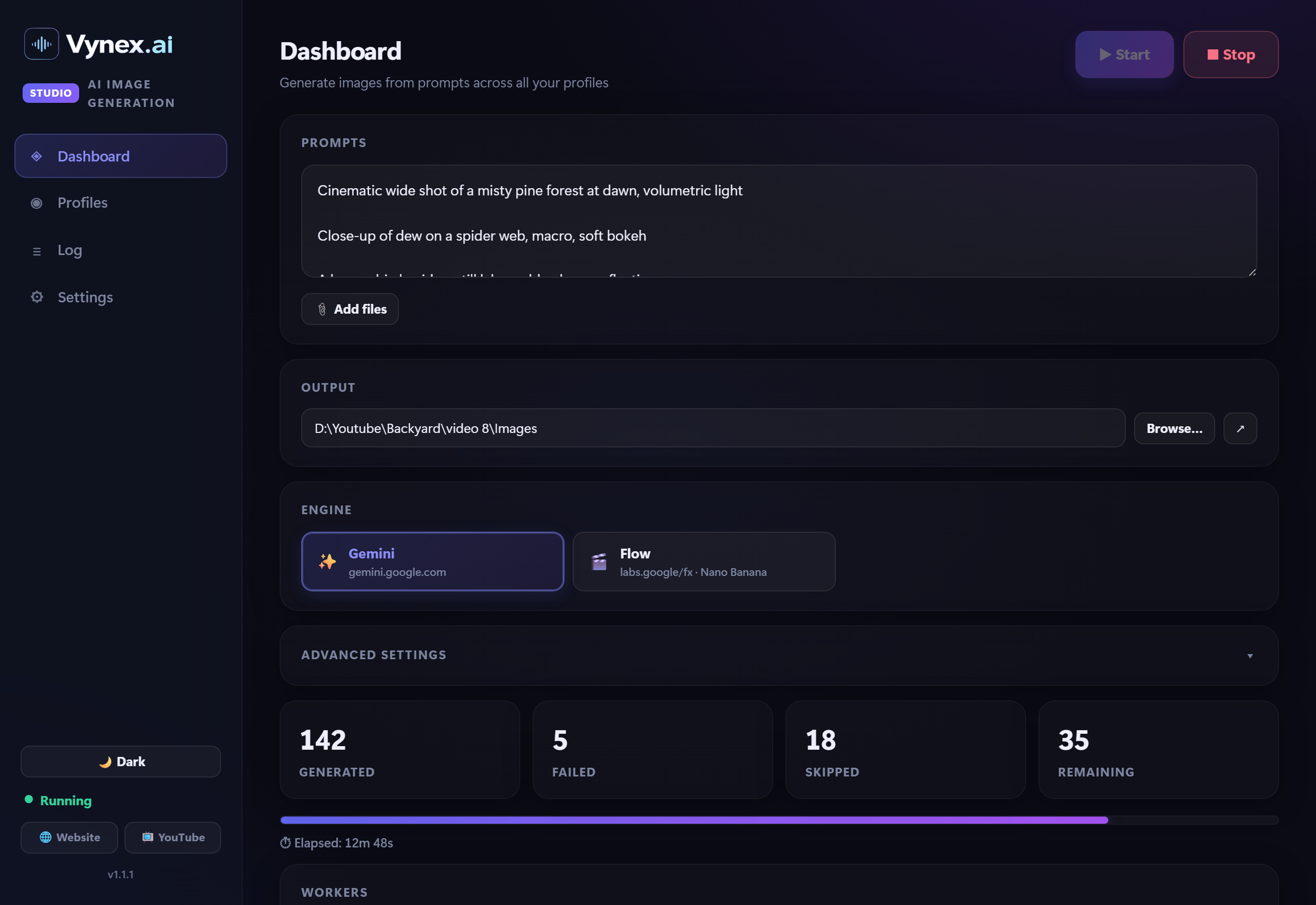 Vynex Studio dashboard