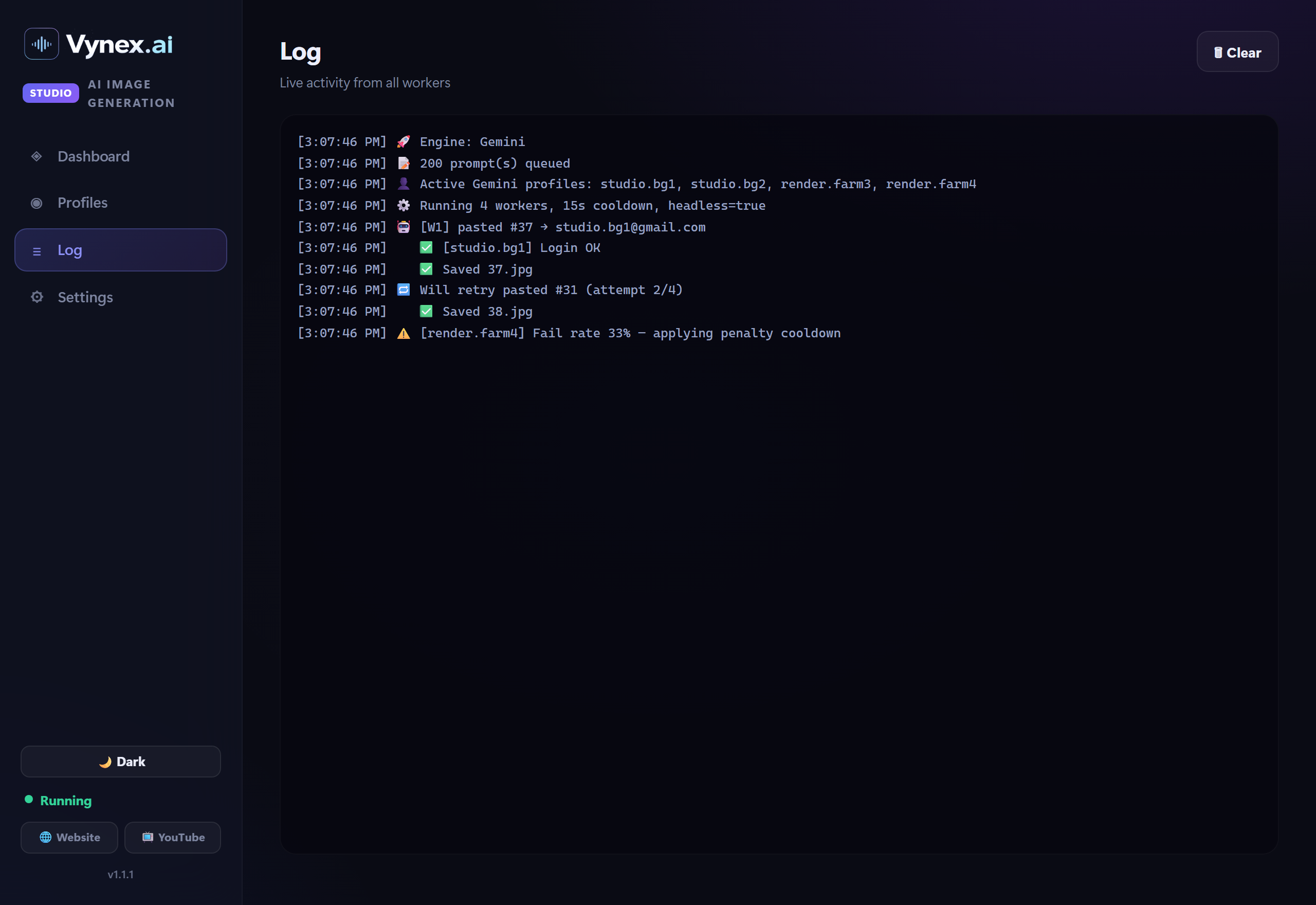 Live log
