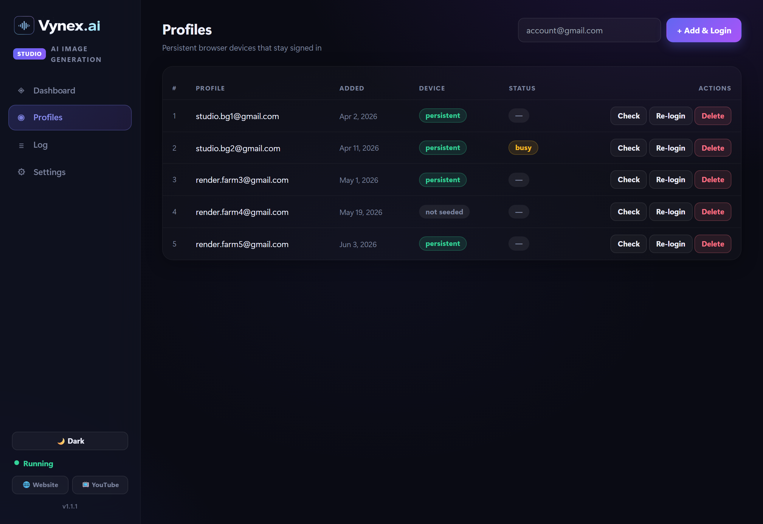 Profiles tab